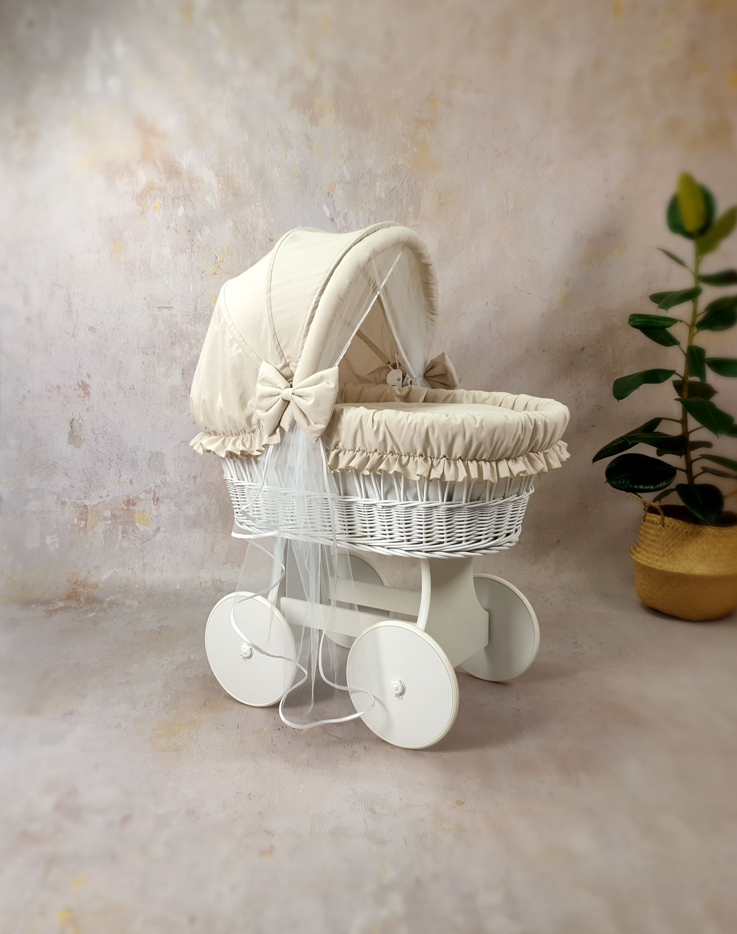 Stubenwagen Bettwäsche Set 7-tlg mit Haube Beige Baumwolle Serie BbeMOSxl - Bild 5