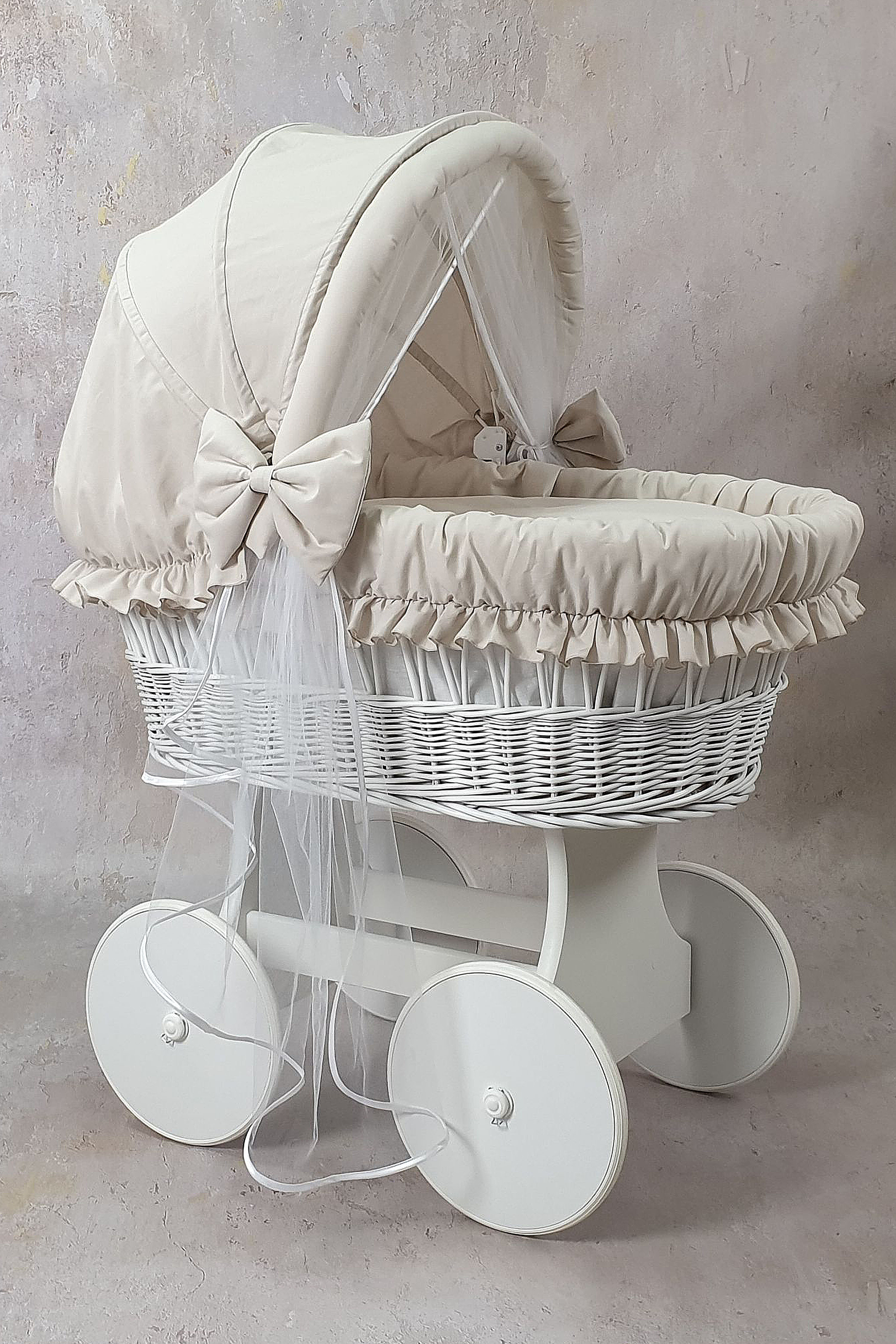 Stubenwagen Bettwäsche Set 7-tlg mit Haube Beige Baumwolle Serie BbeMOSxxl - Bild 3
