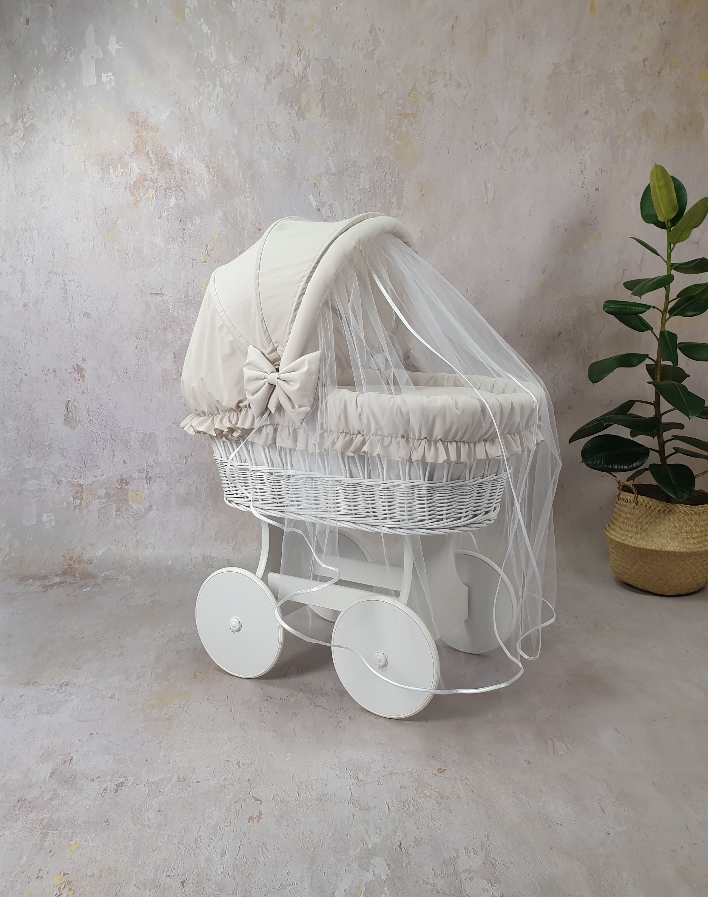 Stubenwagen Bettwäsche Set 7-tlg mit Haube Beige Baumwolle Serie BbeMOSxxl - Bild 6