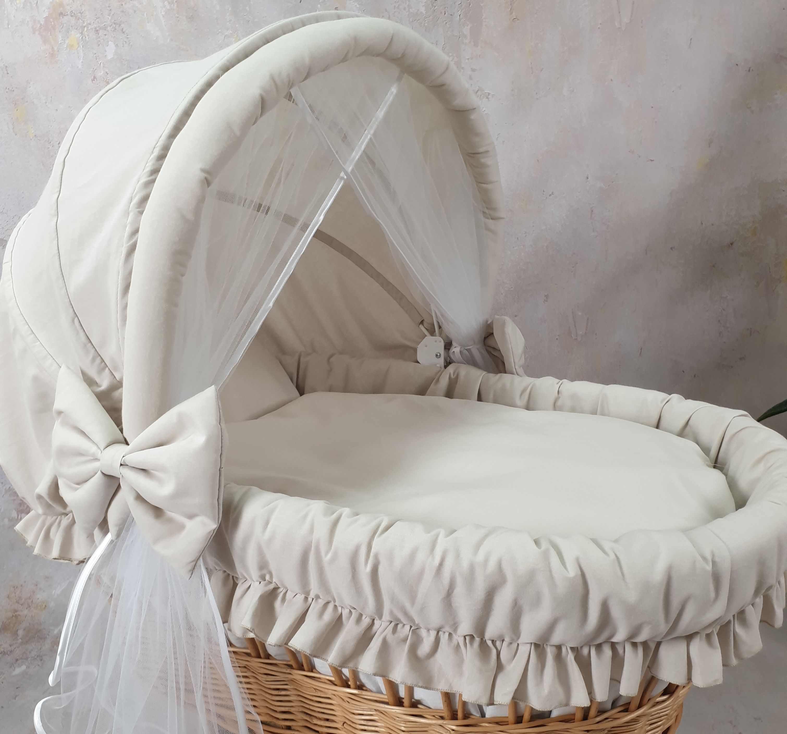 Stubenwagen Komplettset mit Haube und Moskitonetz Beige Baumwolle - Bild 5