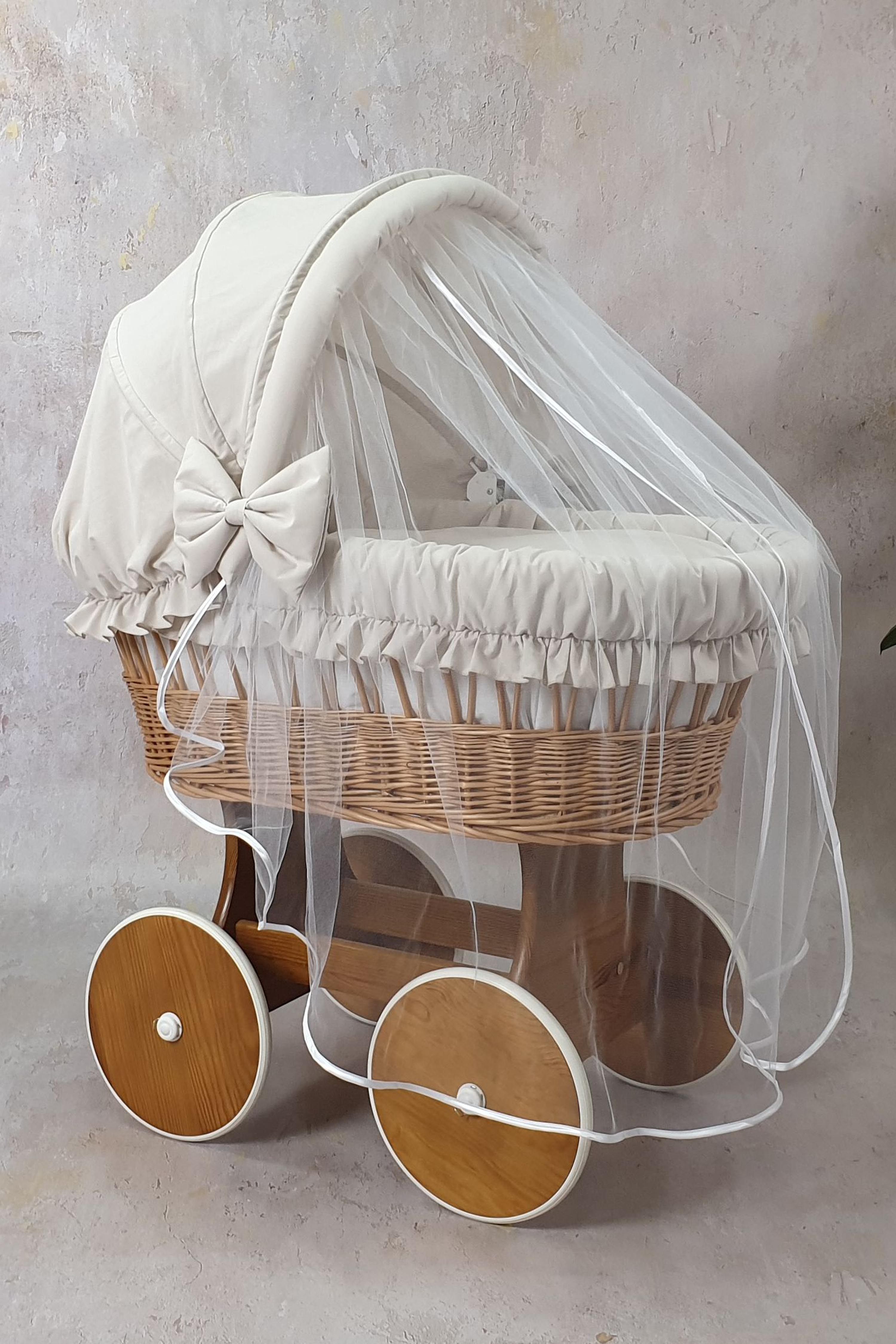 Stubenwagen Komplettset mit Haube und Moskitonetz Beige Baumwolle Serie BNBE-MOS - Bild 3