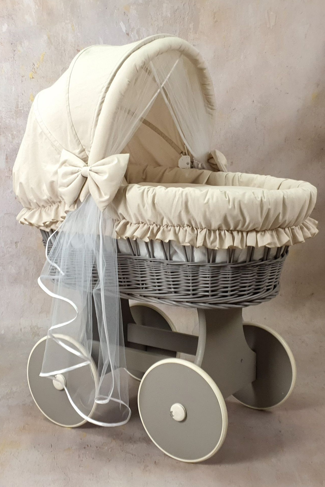 Stubenwagen Komplettset mit Haube und Moskitonetz Beige Baumwolle Serie BSBE-MOS