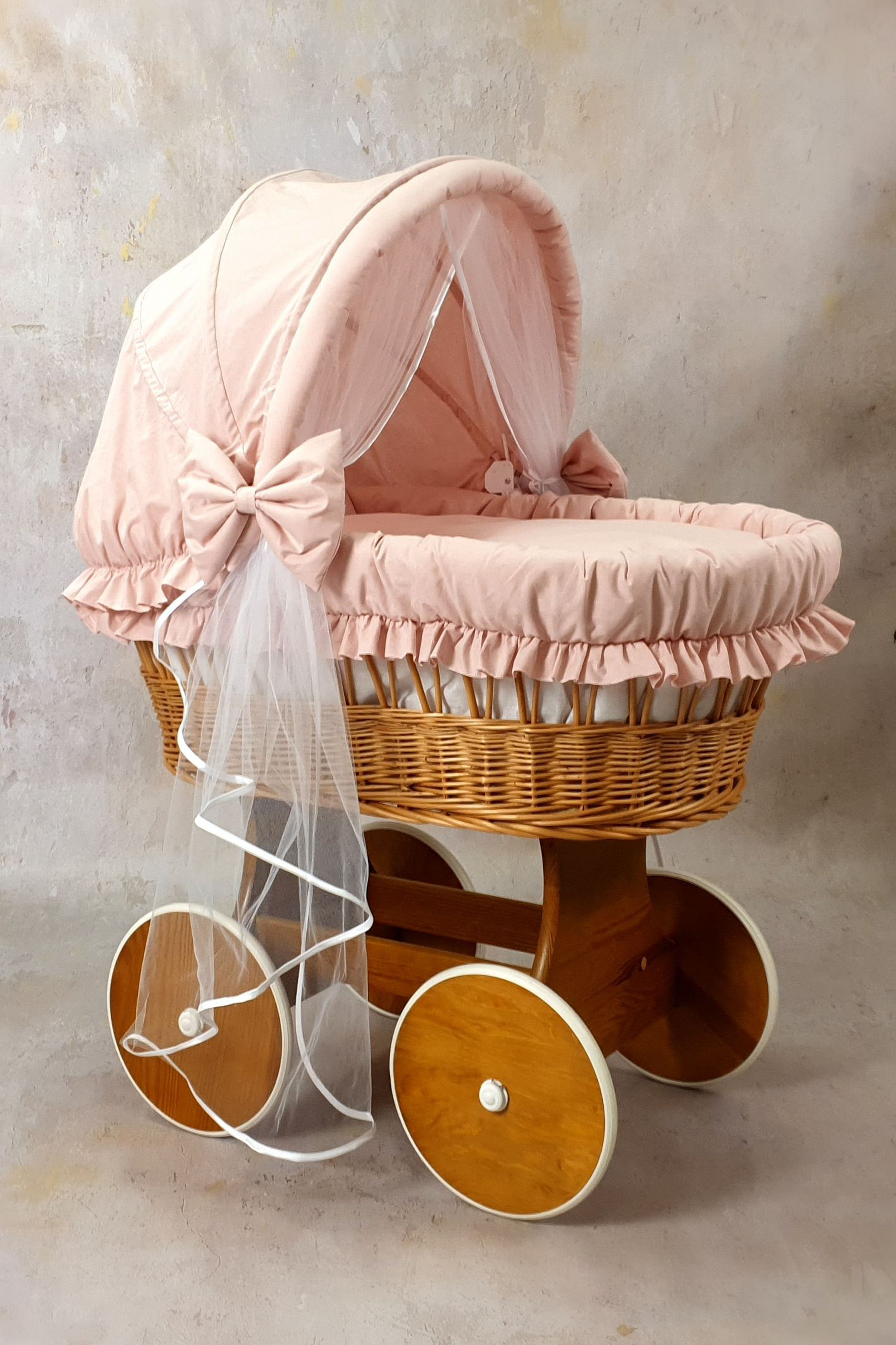 Stubenwagen Komplettset mit Haube und Moskitonetz Puderrosa Baumwolle Serie BNPR-MOS
