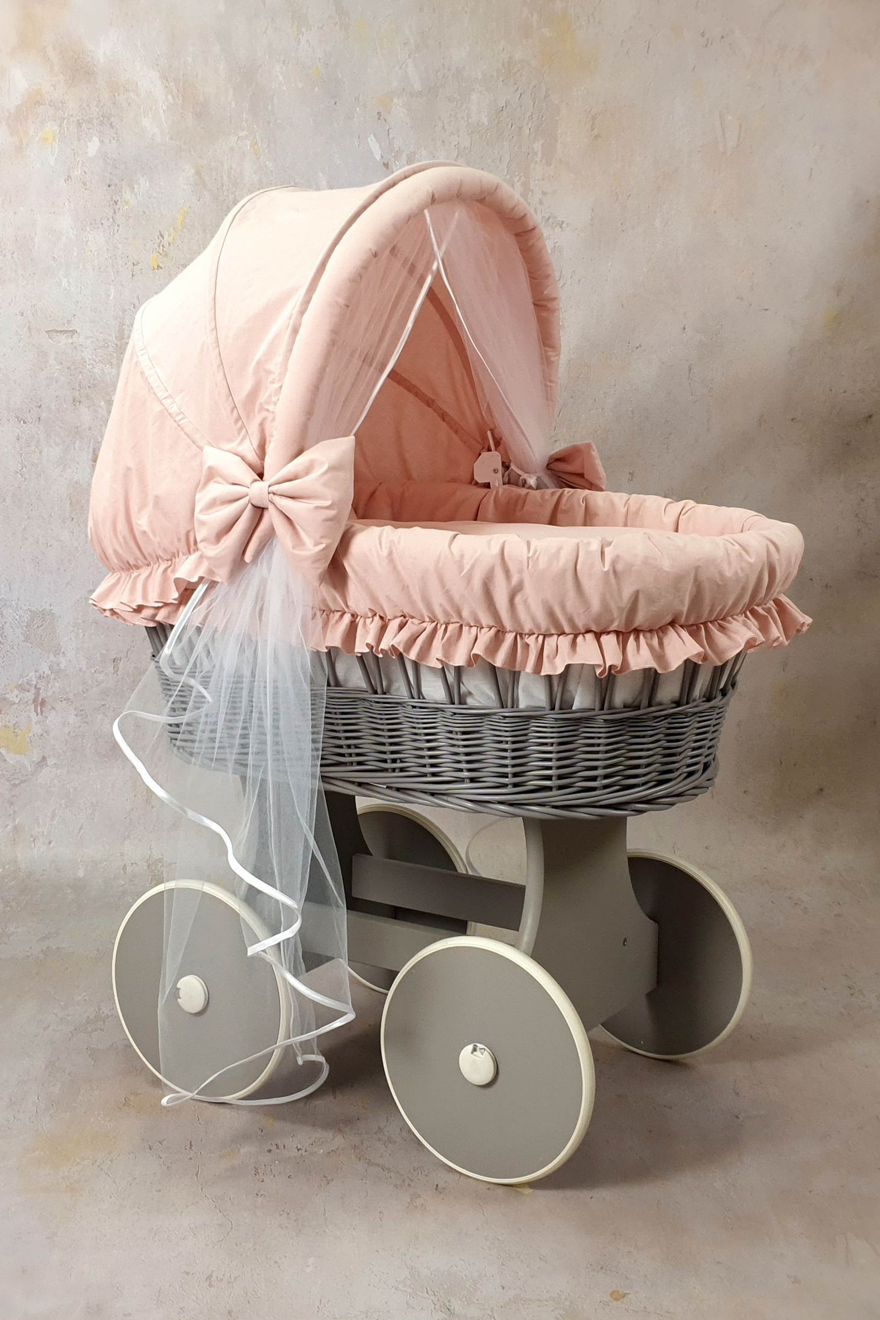 Stubenwagen Komplettset mit Haube und Moskitonetz Puderrosa