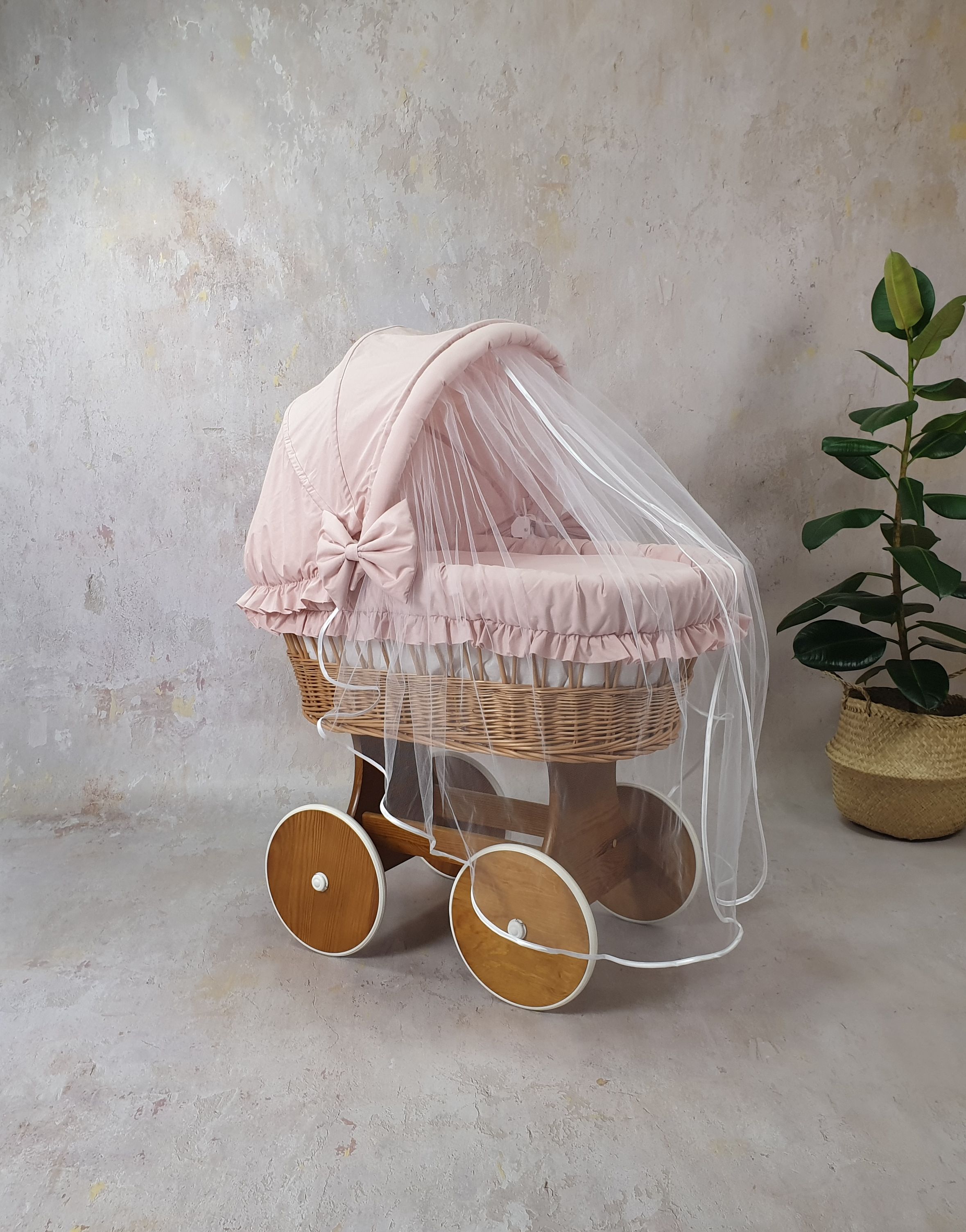 Stubenwagen Komplettset mit Haube und Moskitonetz Puderrosa - Bild 4