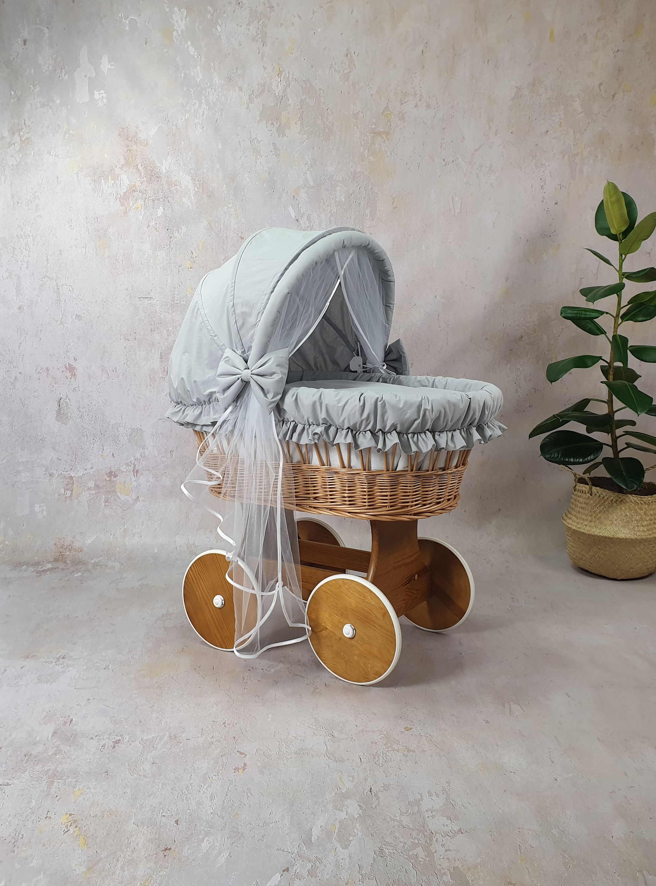 Stubenwagen Komplettset mit Haube und Moskitonetz Weiß Baumwolle Serie BNSZ-MOS - Bild 2