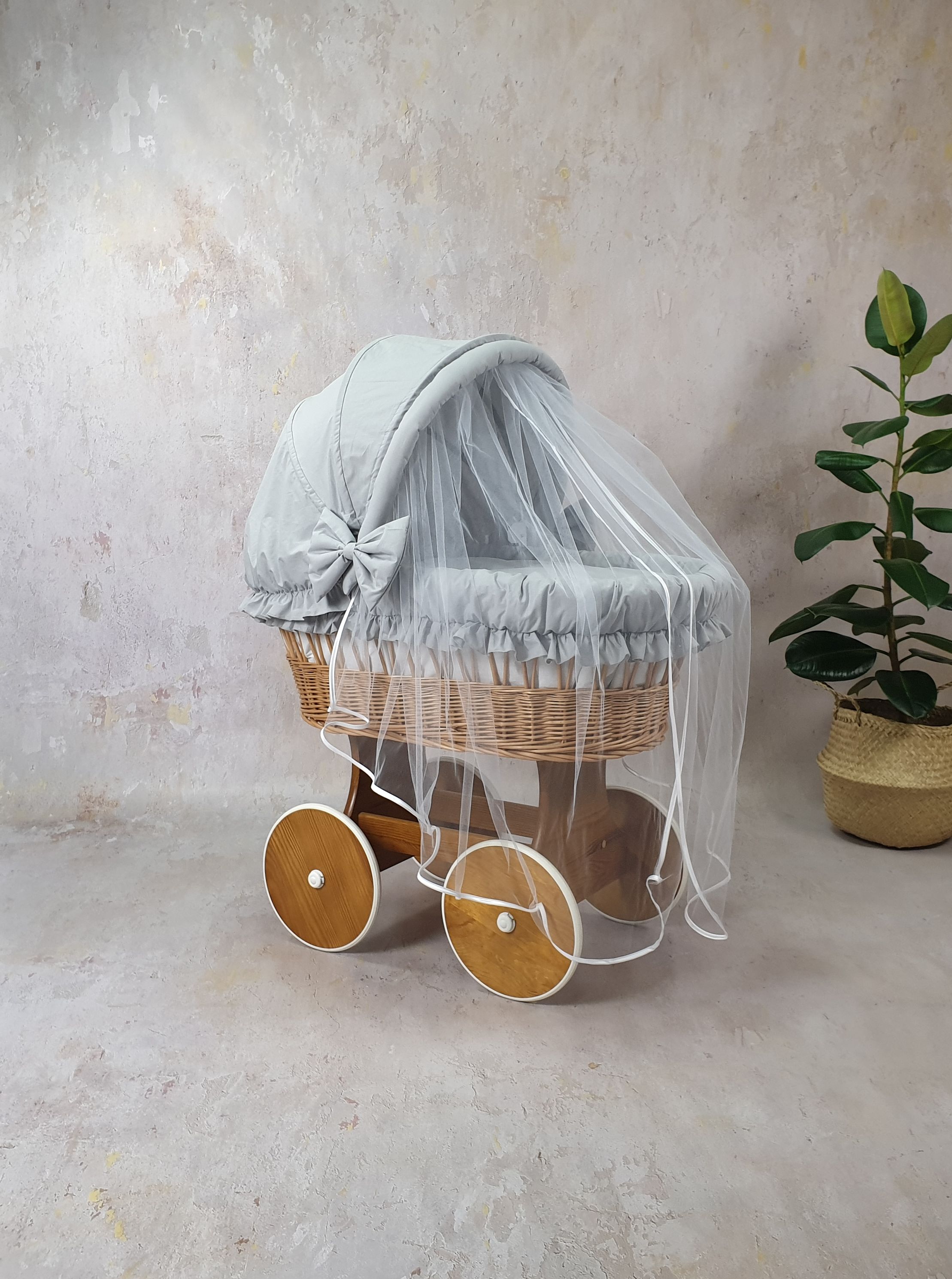 Stubenwagen Komplettset mit Haube und Moskitonetz Weiß Baumwolle Serie BNSZ-MOS - Bild 4