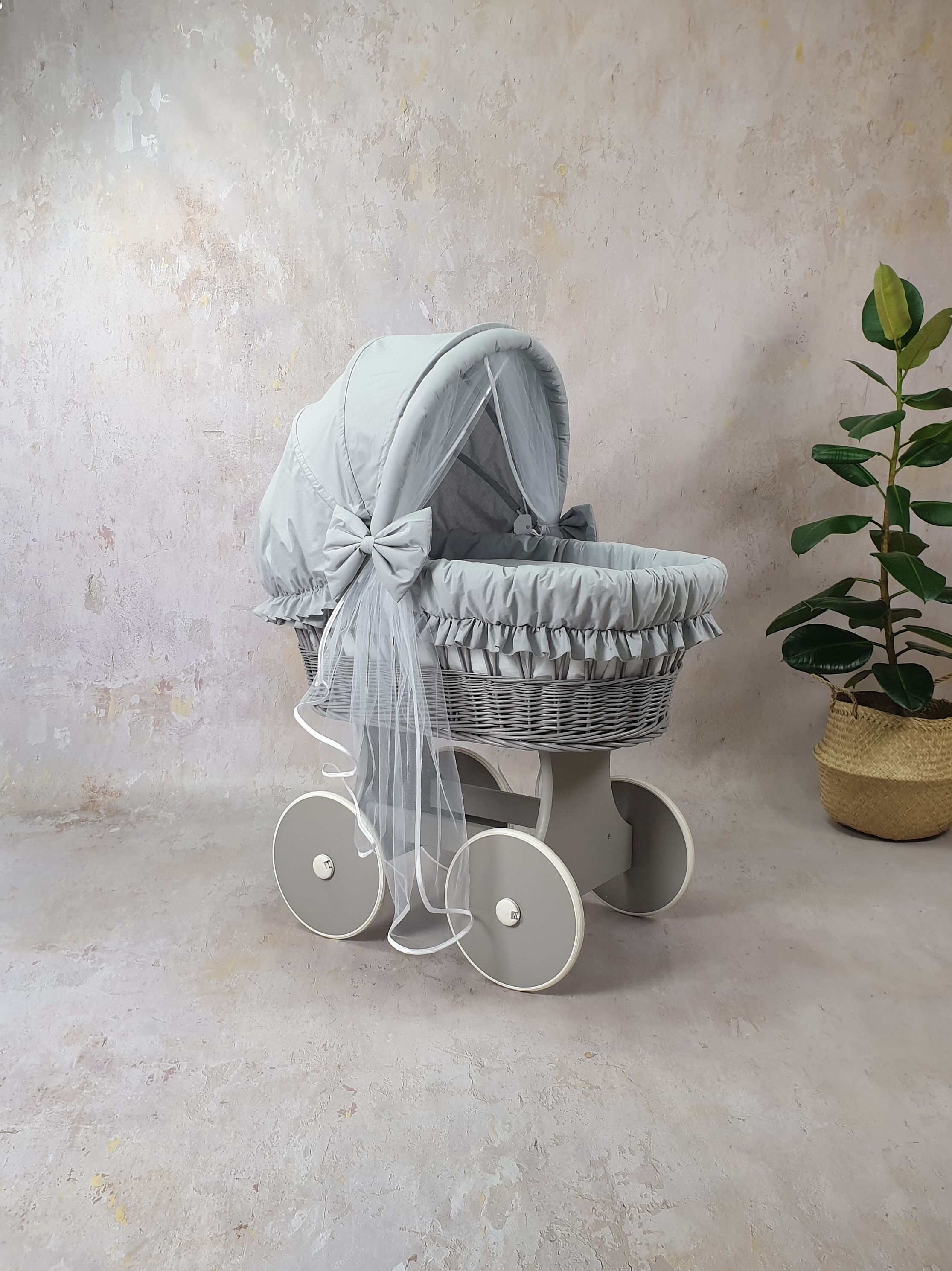Stubenwagen Komplettset mit Haube und Moskitonetz Weiß Baumwolle Serie BSSZ-MOS - Bild 3