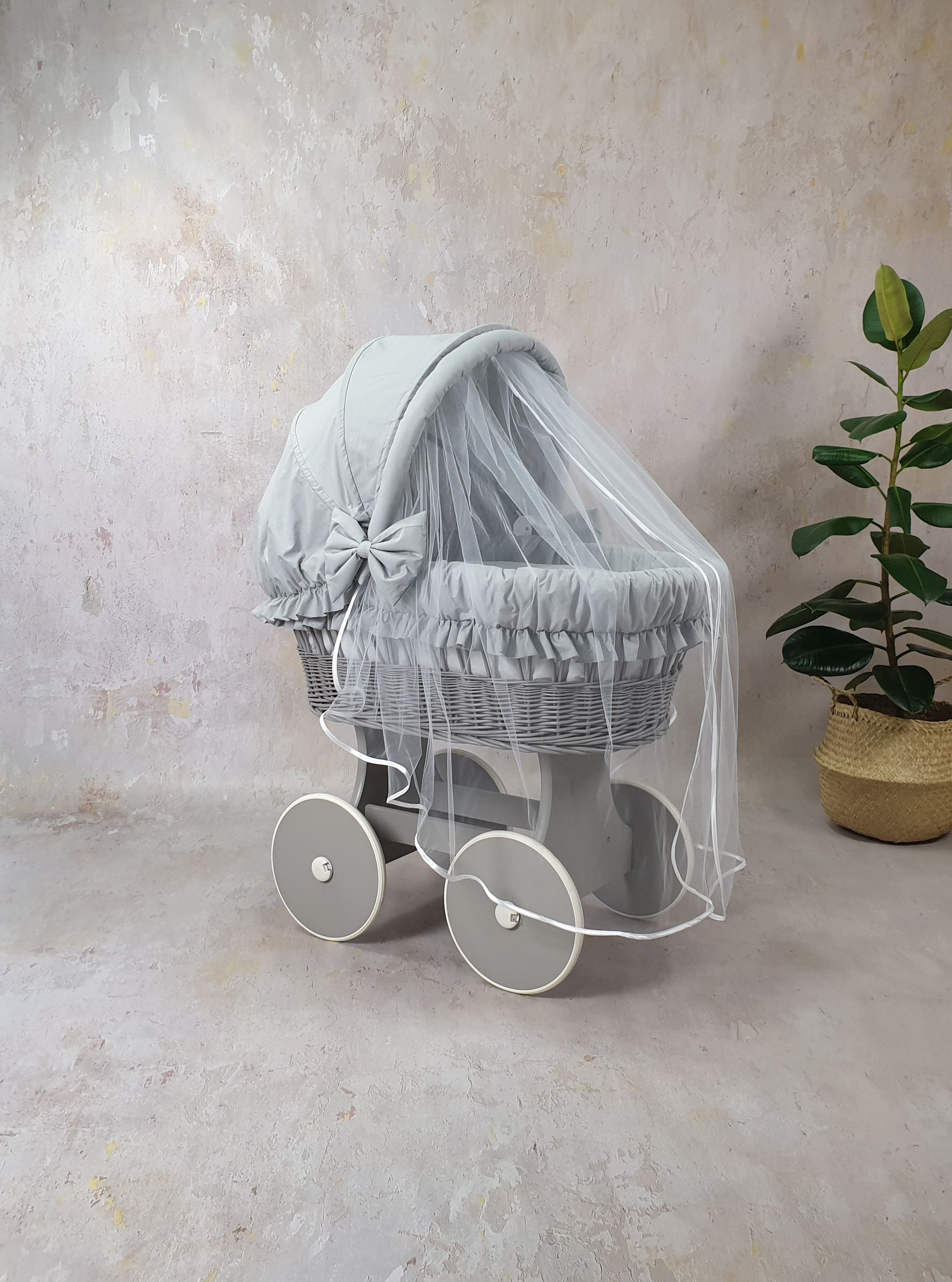 Stubenwagen Komplettset mit Haube und Moskitonetz Weiß Baumwolle Serie BSSZ-MOS - Bild 4
