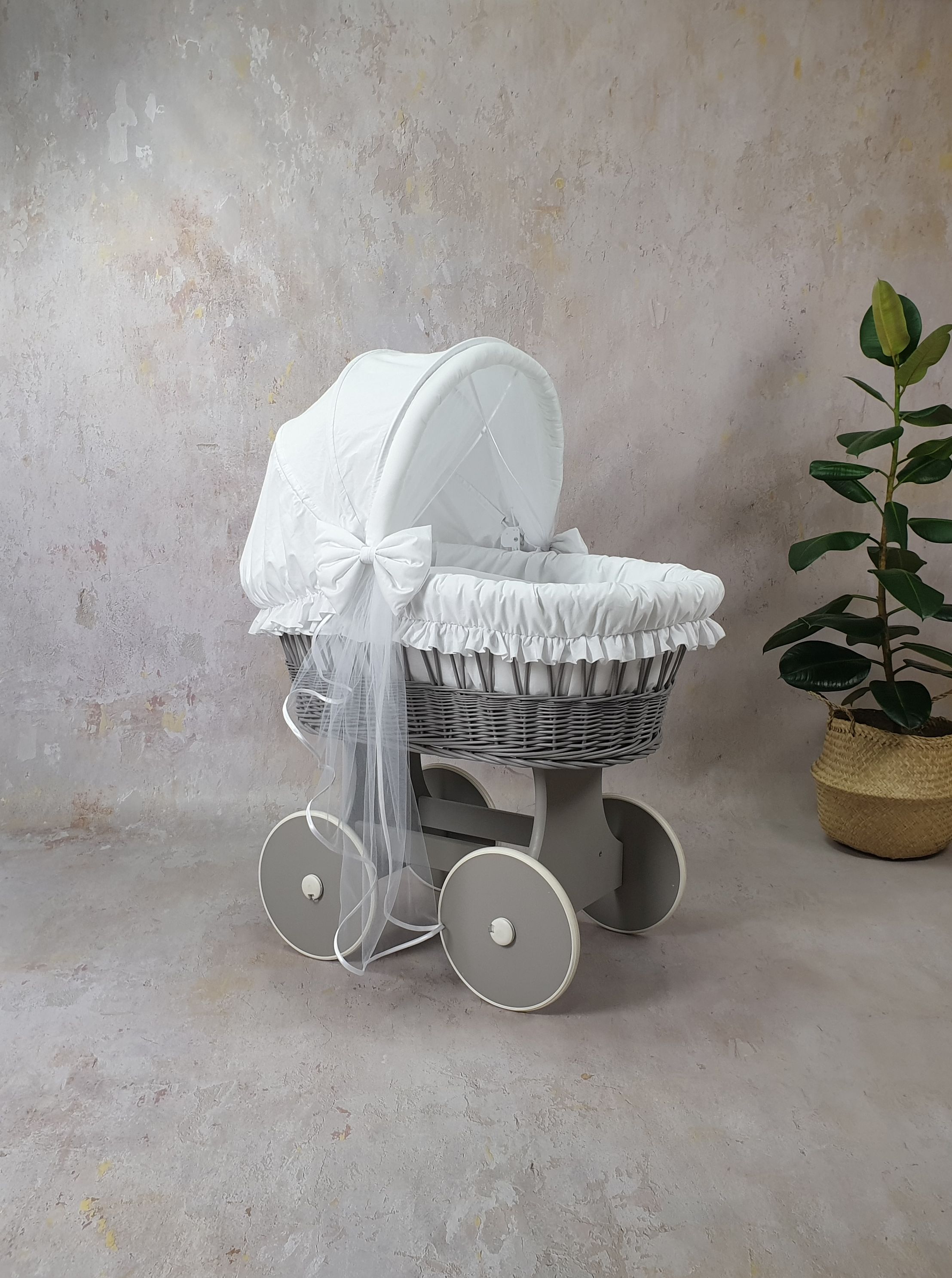 Stubenwagen Komplettset mit Haube und Moskitonetz Weiß - Bild 2