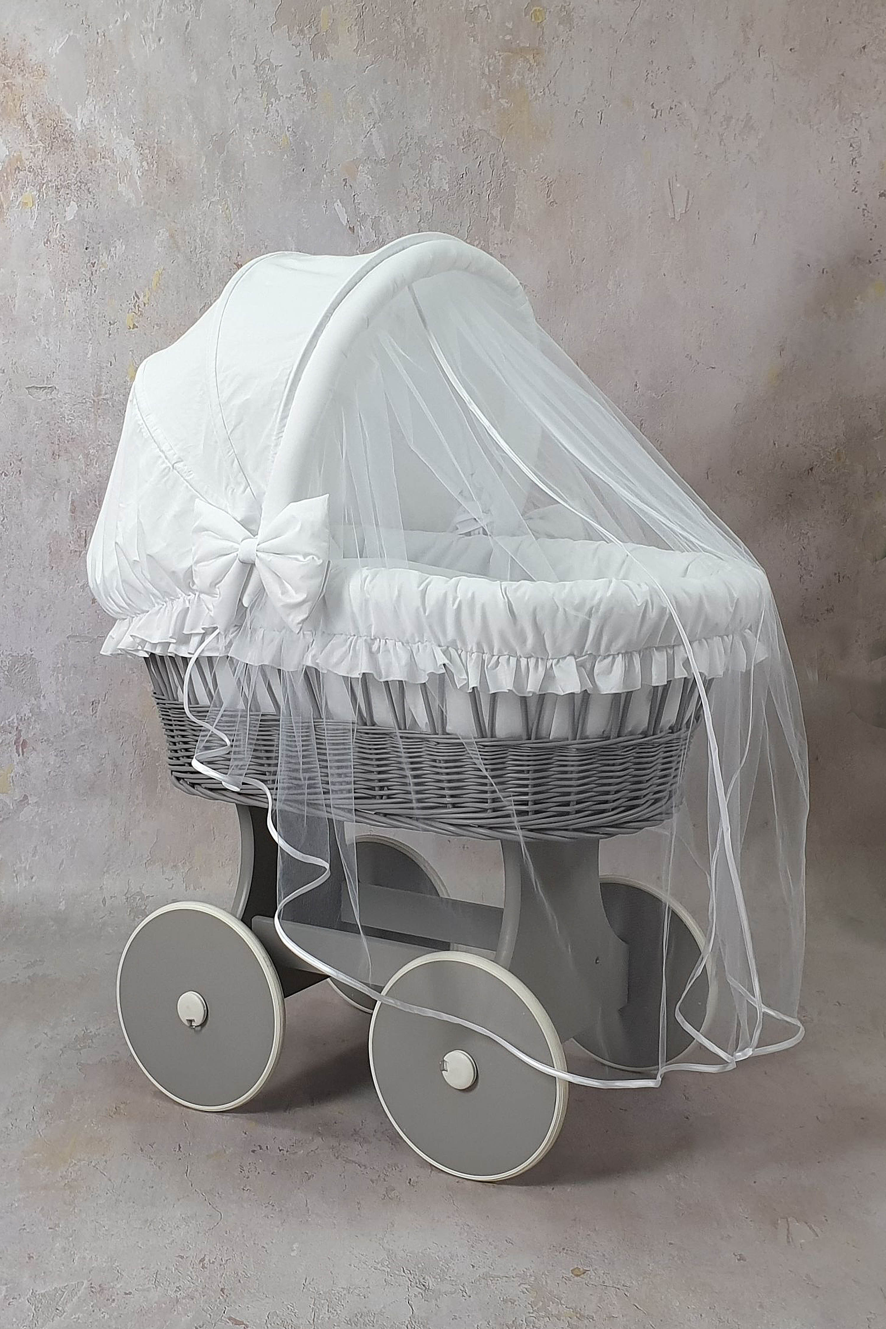 Stubenwagen Komplettset mit Haube und Moskitonetz Weiß - Bild 3