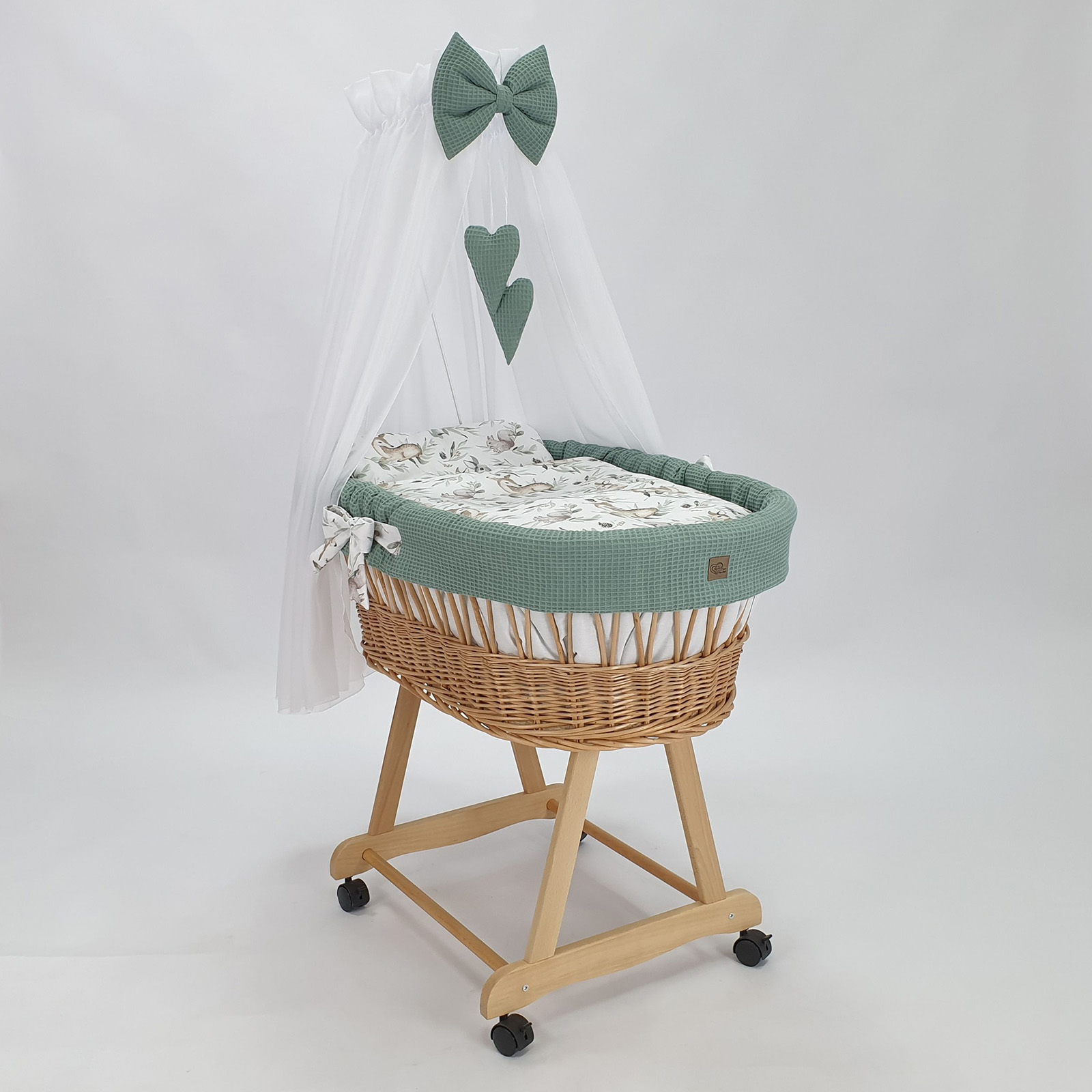 Stubenwagen mit Himmel 5-tlg Bettwäsche Set Khaki Waffel