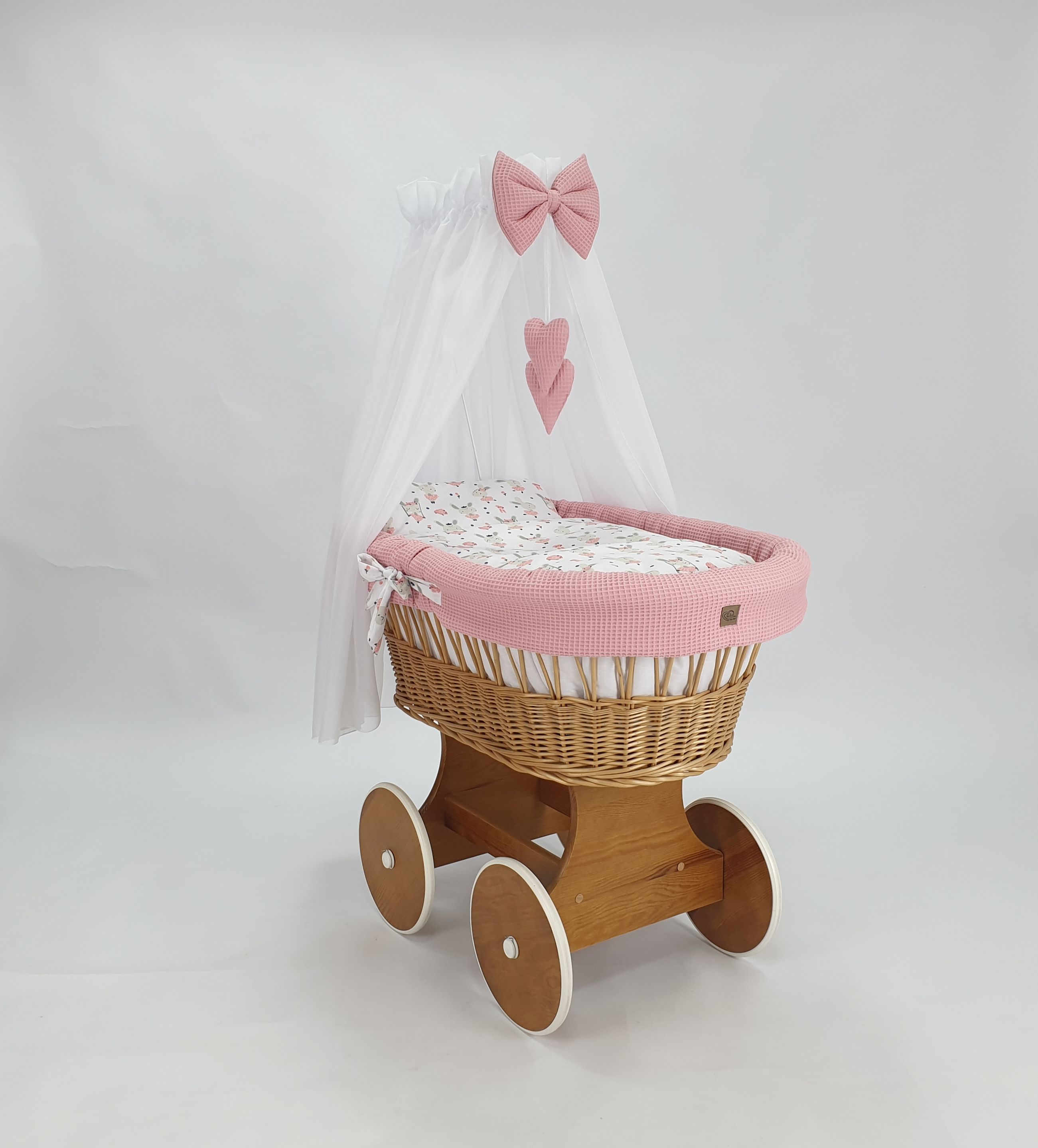 Stubenwagen mit Himmel 5-tlg Bettwäsche Set Weiß Waffel