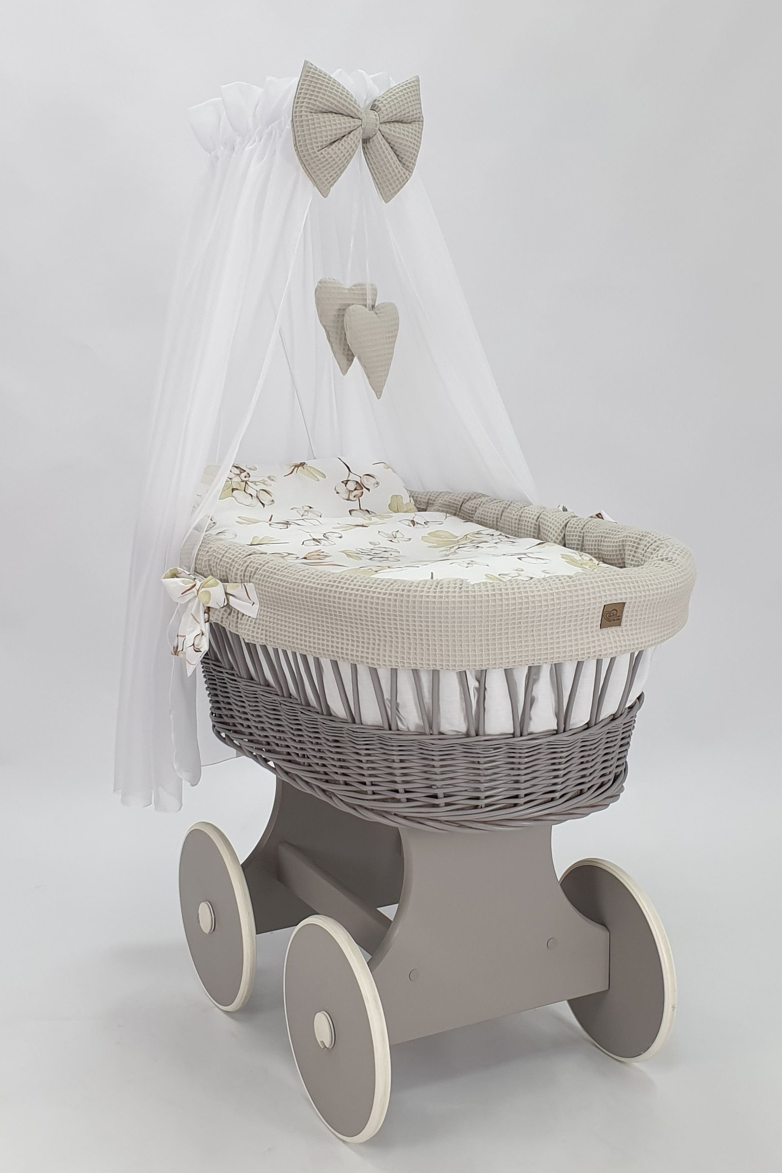 Stubenwagen mit Himmel mit Bettwäsche Set Beige Waffel Serie hgbe-kola