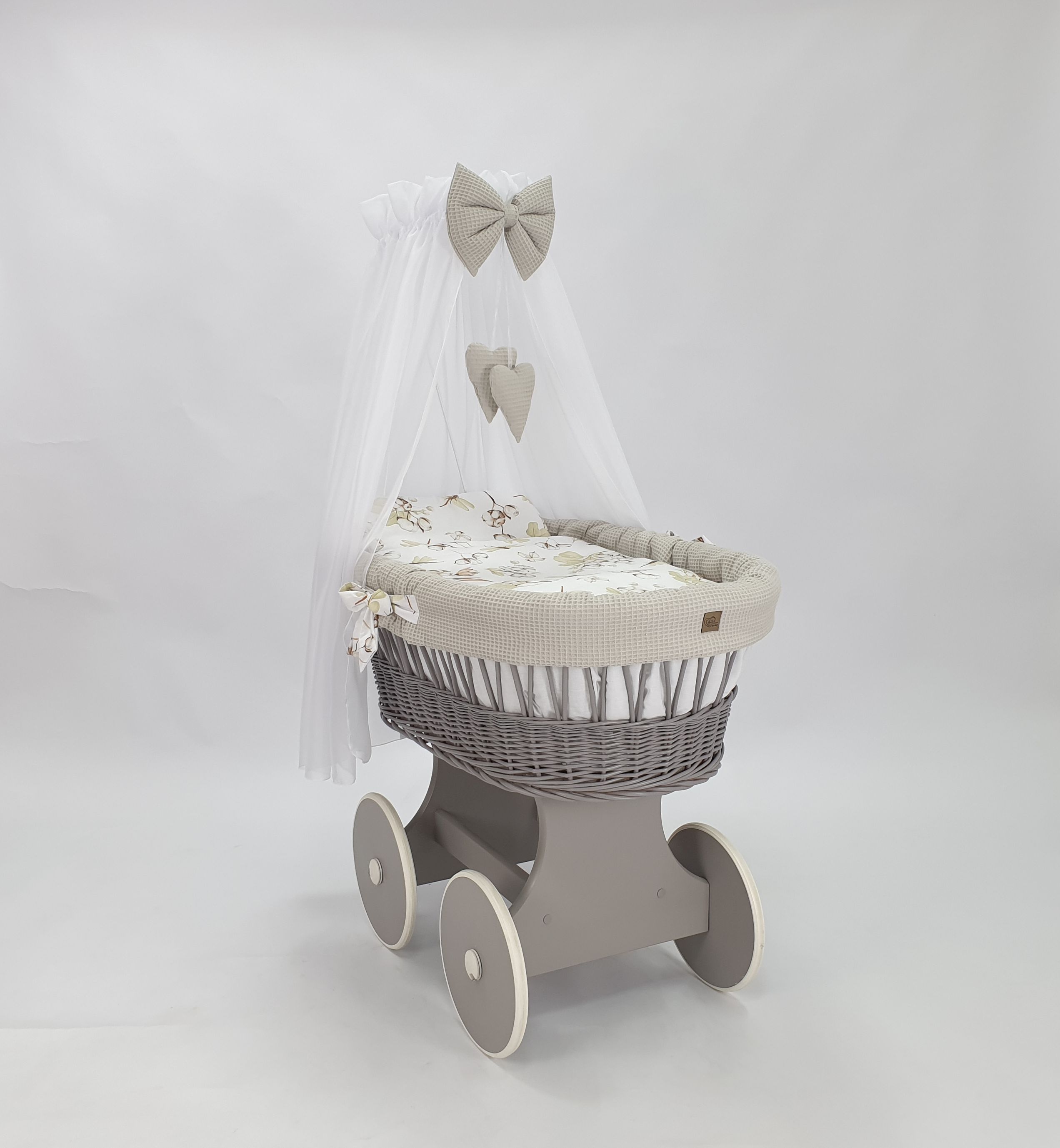 Stubenwagen mit Himmel mit Bettwäsche Set Beige Waffel Serie hgbe-kola - Bild 2