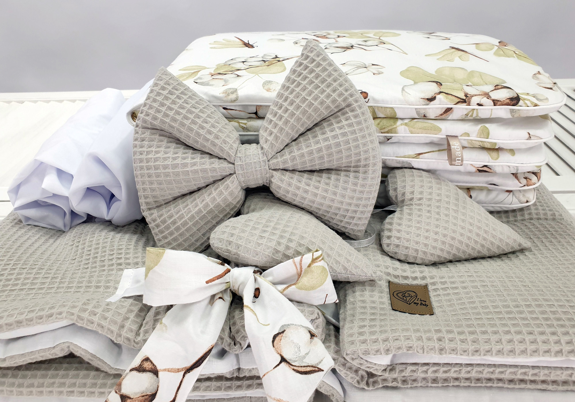 Stubenwagen mit Himmel mit Bettwäsche Set Beige Waffel Serie hgbe-kola - Bild 5