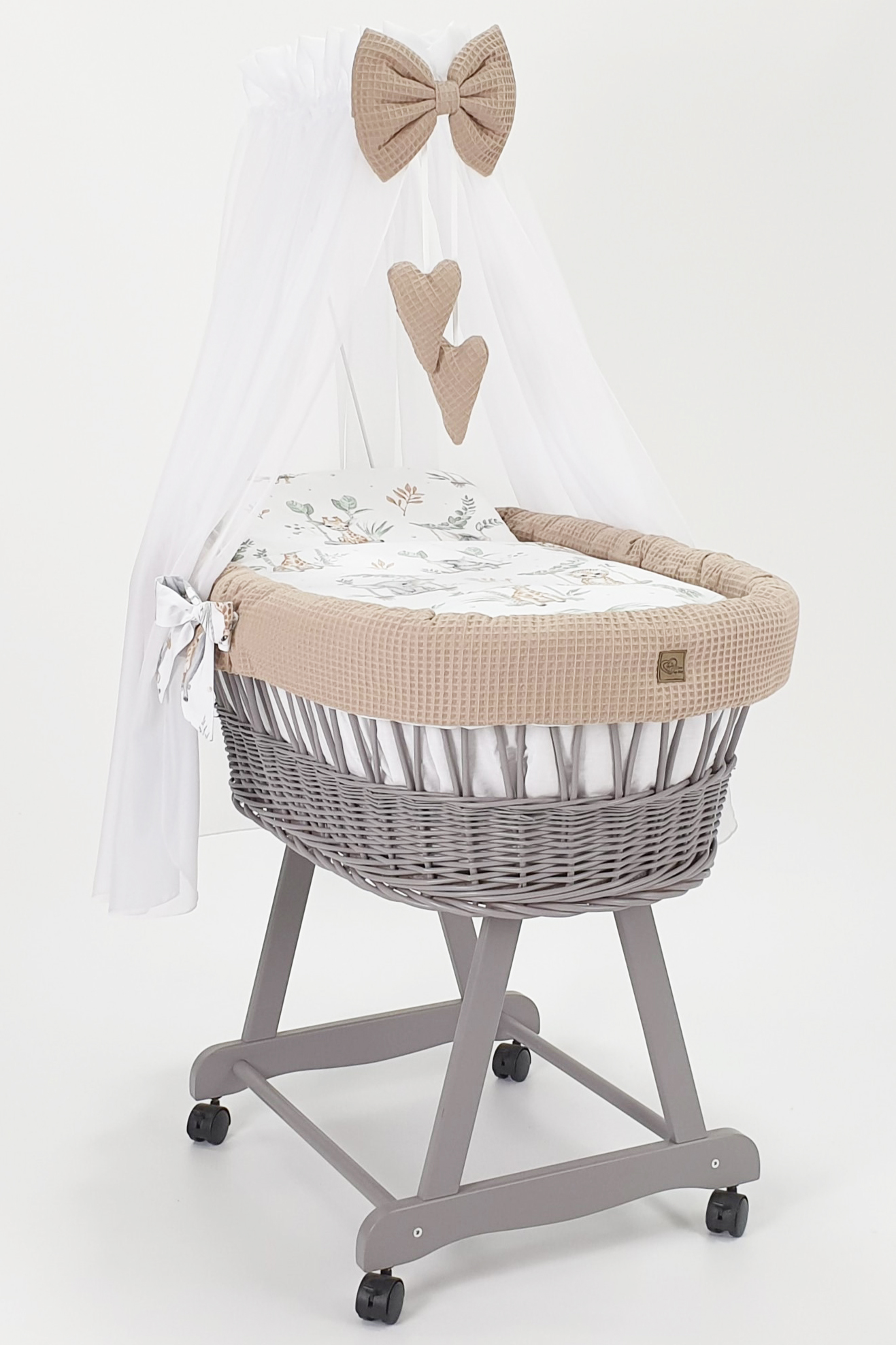 Stubenwagen mit Himmel mit Bettwäsche Set Beige Waffel Serie HGBE-MOS