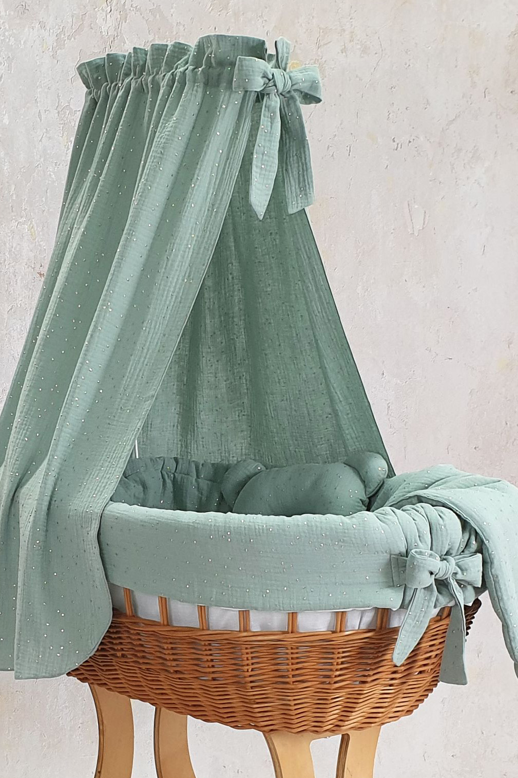 Stubenwagen mit Himmel mit Bettwäsche Set Khaki Musselin Serie to5027 - Bild 4