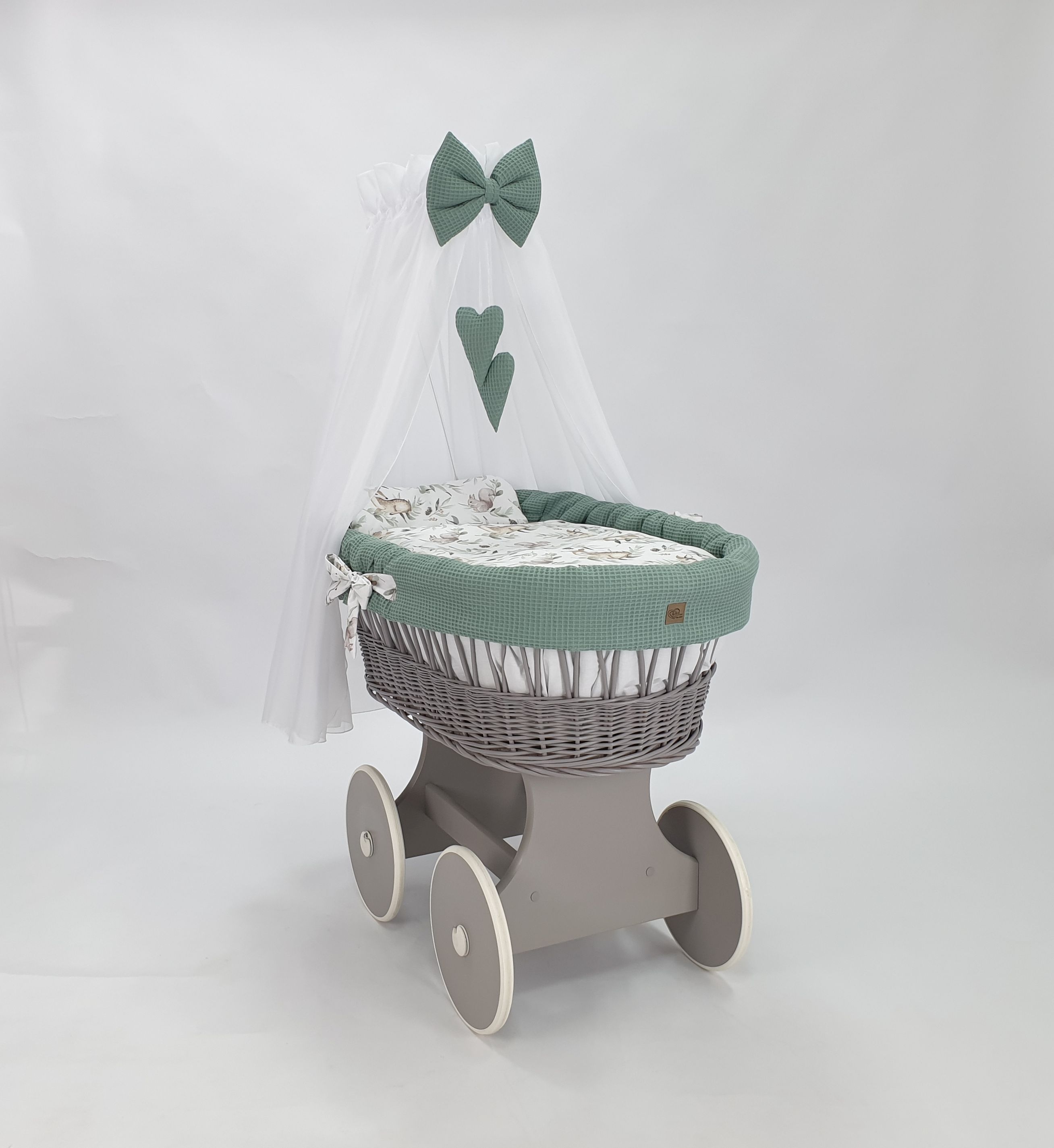Stubenwagen mit Himmel mit Bettwäsche Set Khaki Waffel Serie hgkh-kola - Bild 2