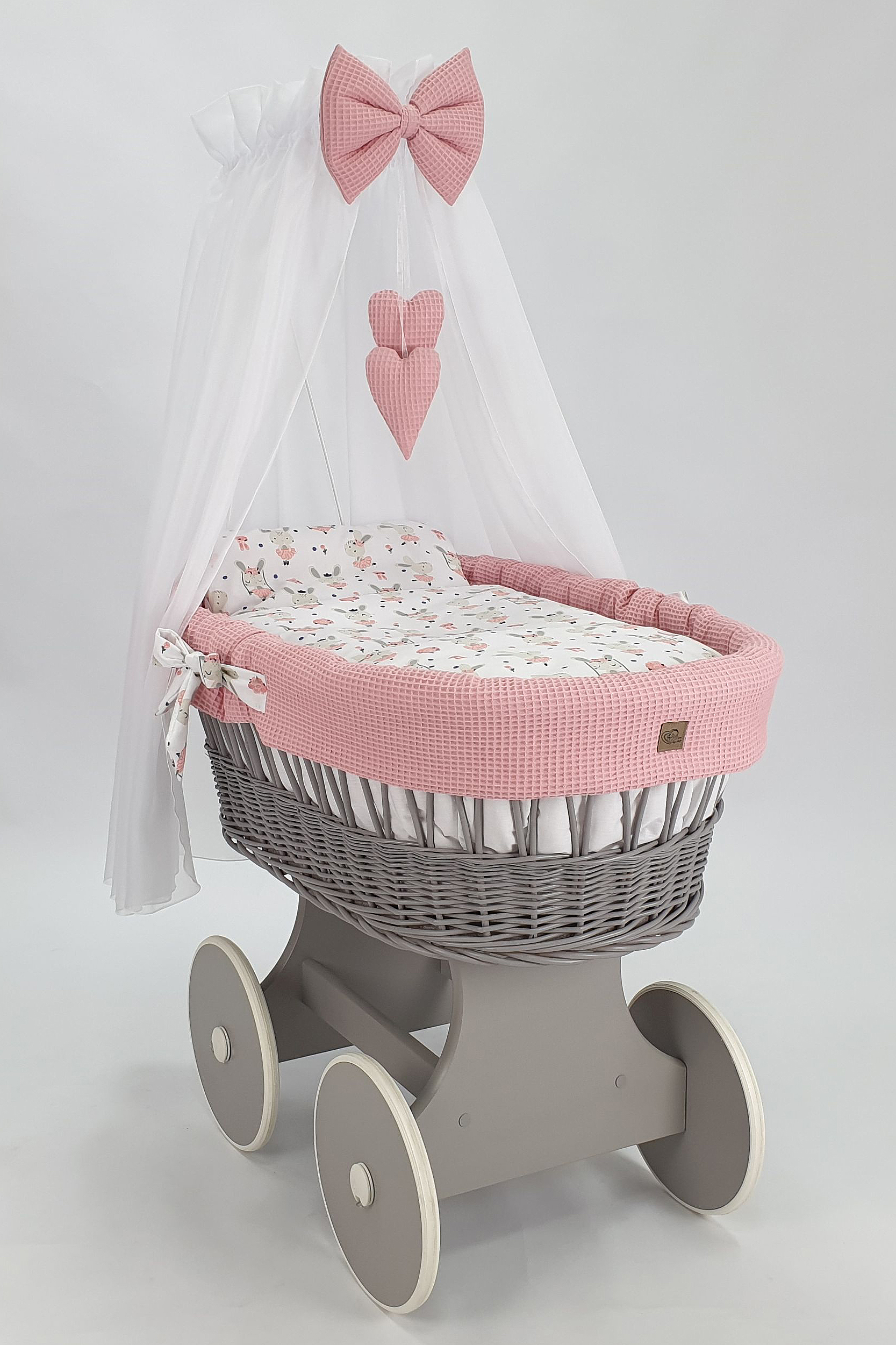 Stubenwagen mit Himmel mit Bettwäsche Set Weiß Waffel Serie HGPR-KOLA