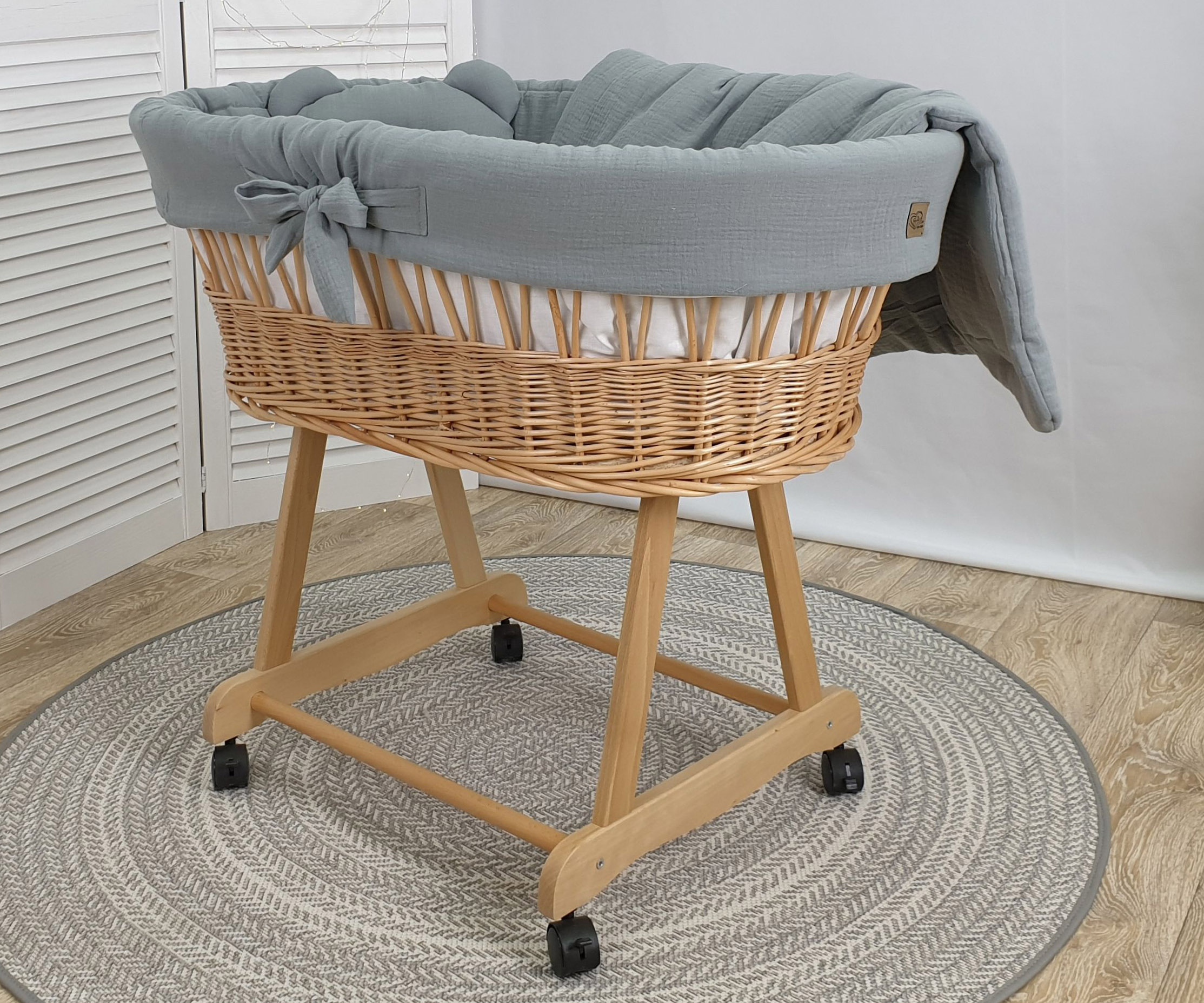 Stubenwagen ohne Himmel 4-tlg Bettwäsche Set Khaki Musselin