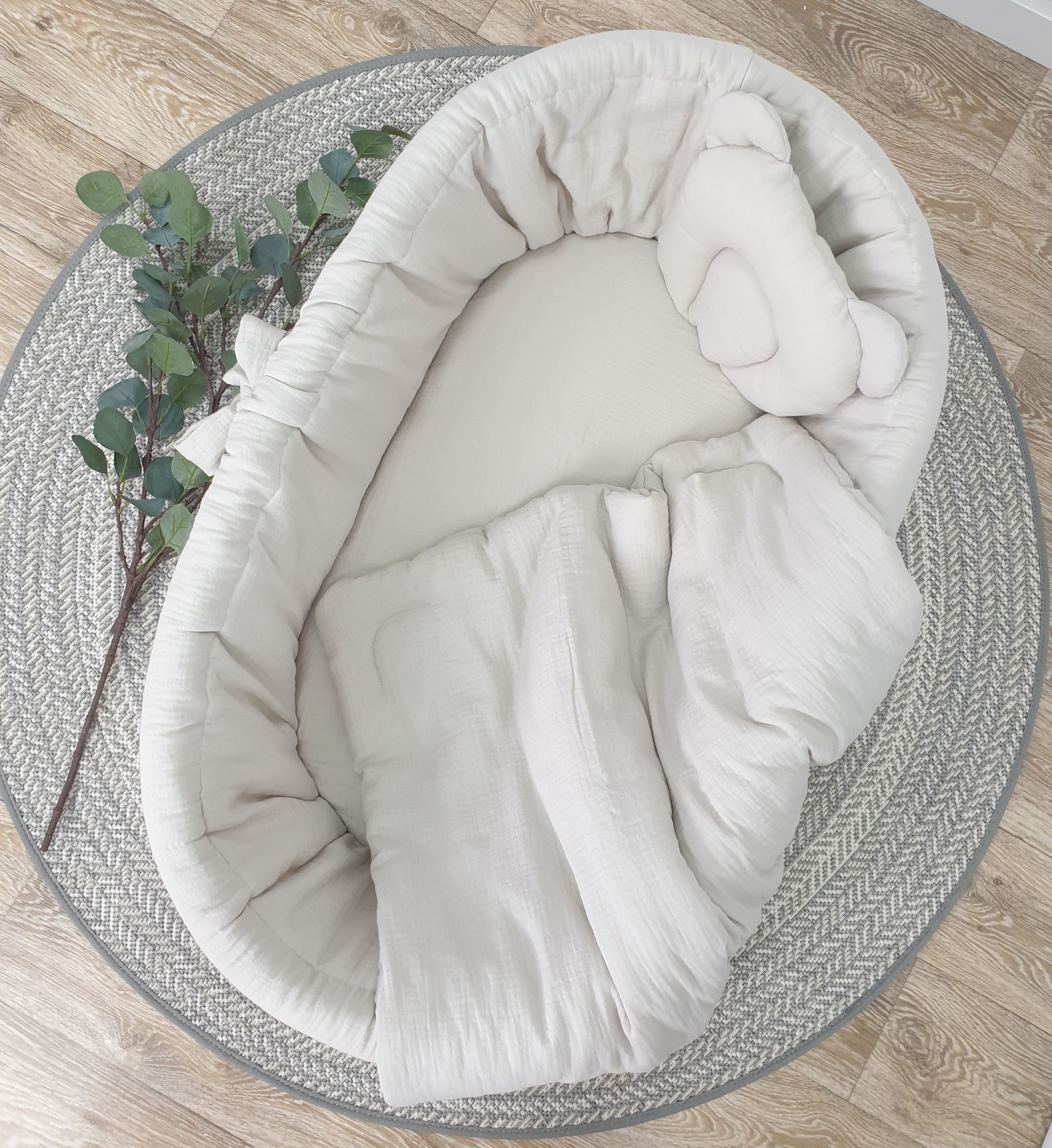 Stubenwagen ohne Himmel mit Bettwäsche Set Beige Musselin - Bild 3