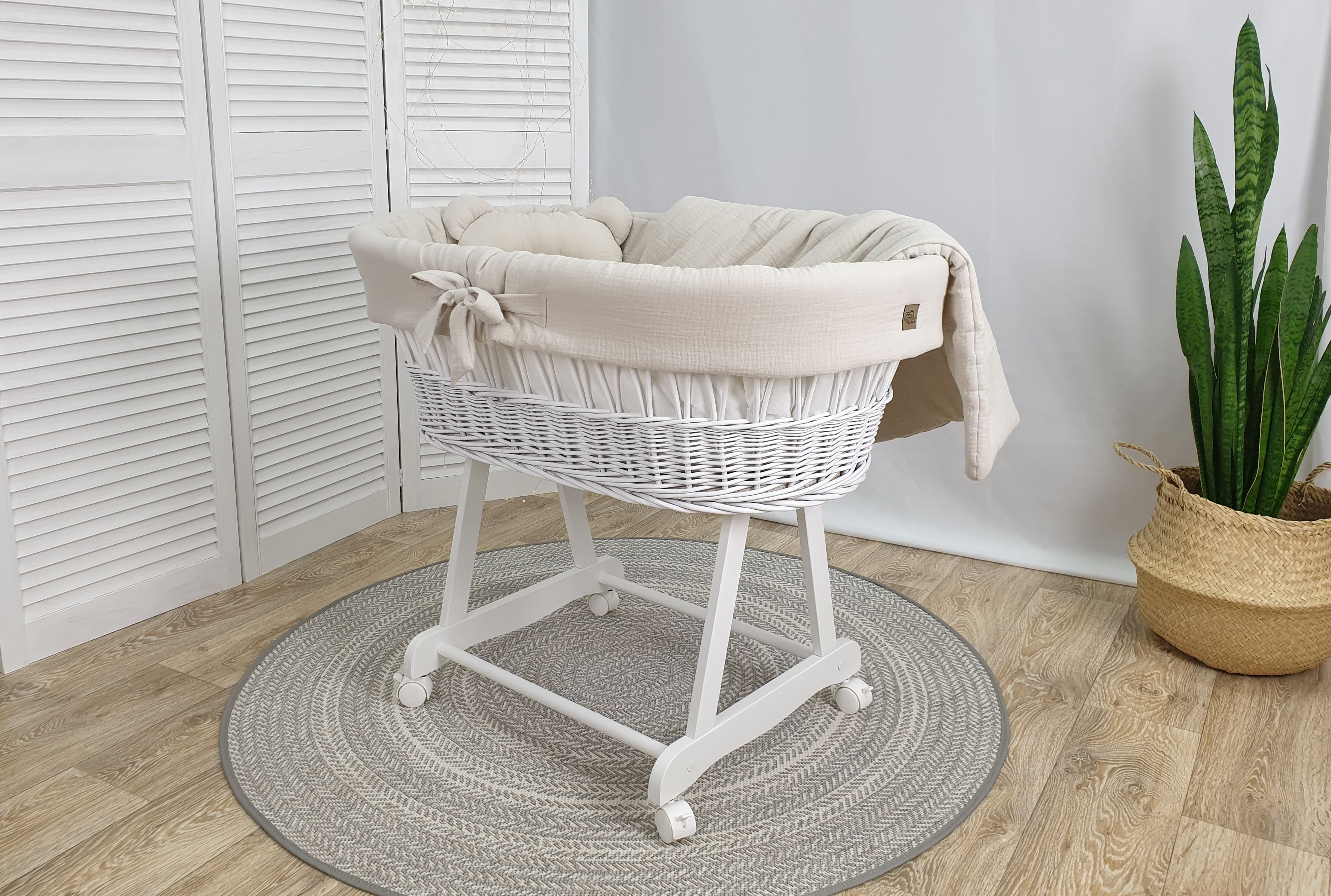 Stubenwagen ohne Himmel mit Bettwäsche Set Beige Musselin Serie BBE-MUS - Bild 2