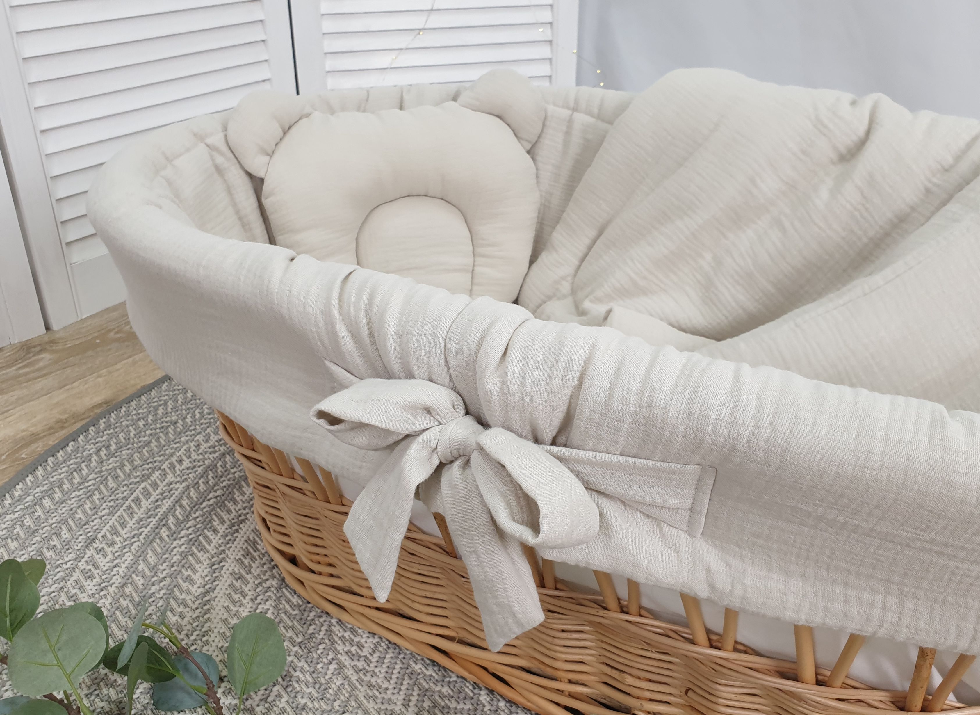 Stubenwagen ohne Himmel mit Bettwäsche Set Beige Musselin Serie GBEKO-MUS - Bild 3
