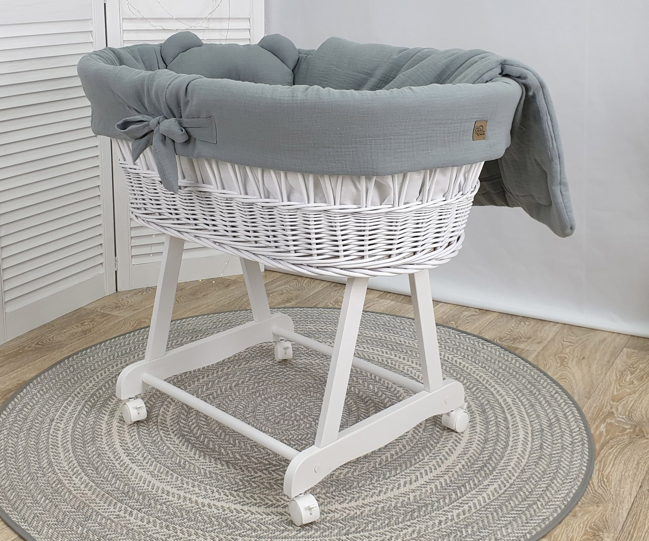 Stubenwagen ohne Himmel mit Bettwäsche Set Khaki Musselin