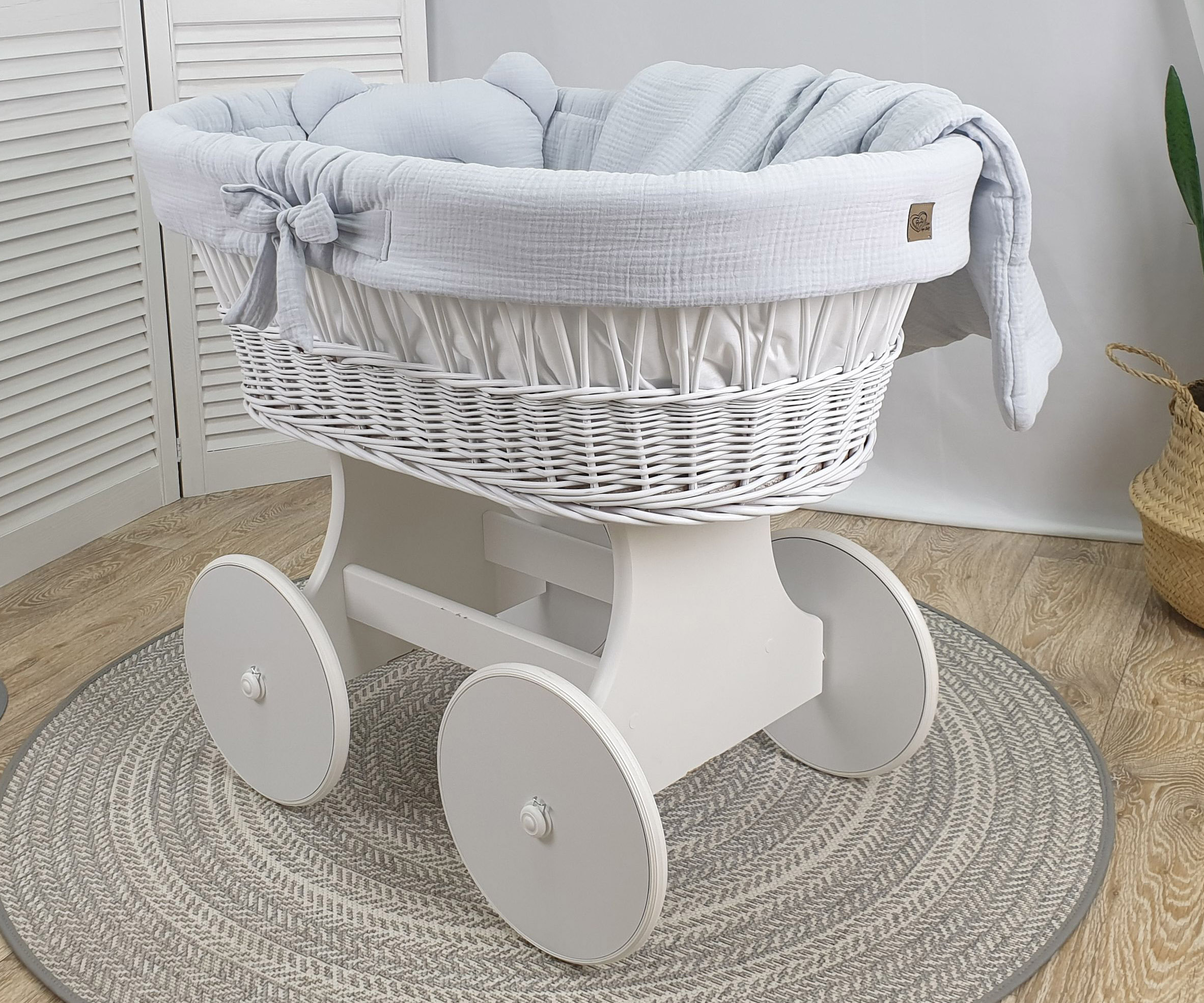 Stubenwagen ohne Himmel mit Bettwäsche Set Weiß Musselin Serie BGRKO-MUS